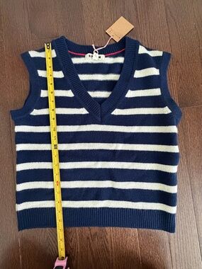 Boden Wool Stripe Sweater V Neck Navy White Women Size XSmall NEW